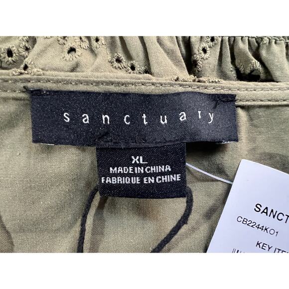 SANCTUARY TOP WOMENS SIZE XLARGE COTTON EYELET BUTTON FRONT BLOUSE GREEN NEW - Picture 3 of 14